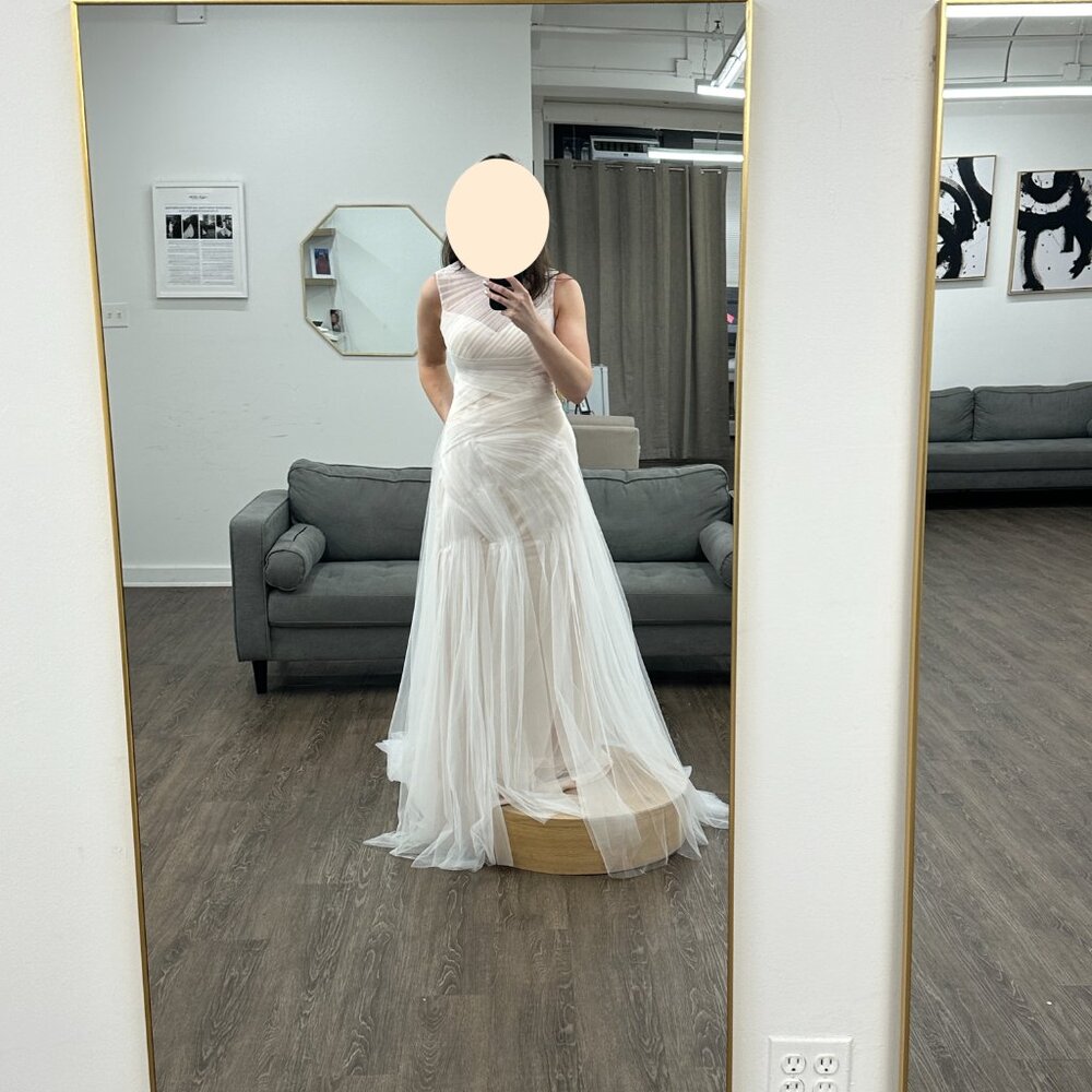 Custom Bridal Welcome Dinner Dress | Tulle Draped Mini with Nude Underlay | Sz 8